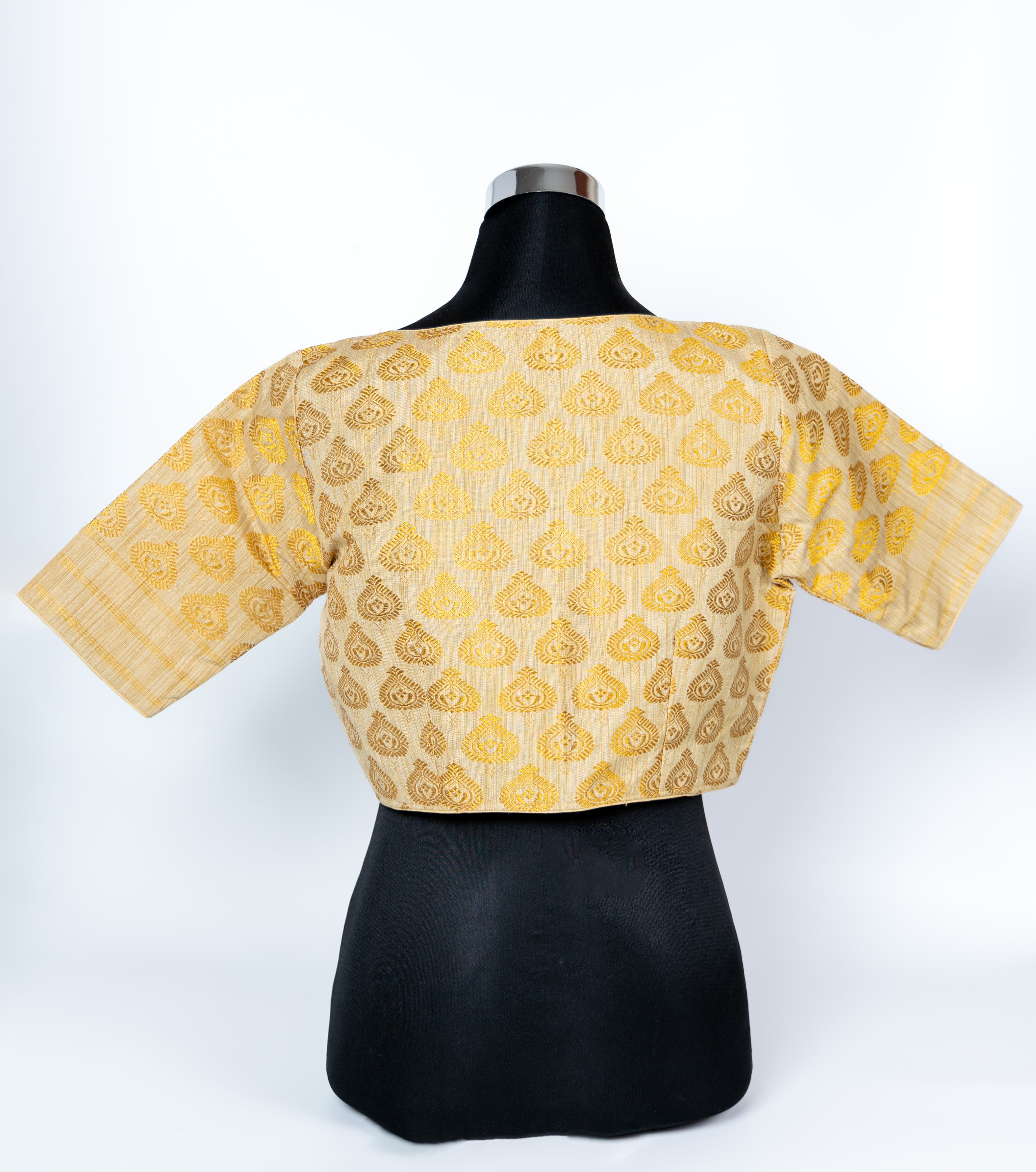 TRADITIONAL ASSAMESE BUTA DESIGNED V- NECK BLOUSE.